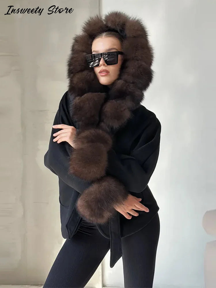 Warm Faux Fur Hooded Winter Coat With Pockets for Women
