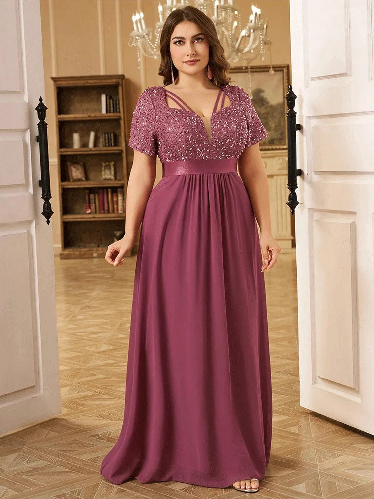 Plus Size Floor Length Sequin Evening Dress