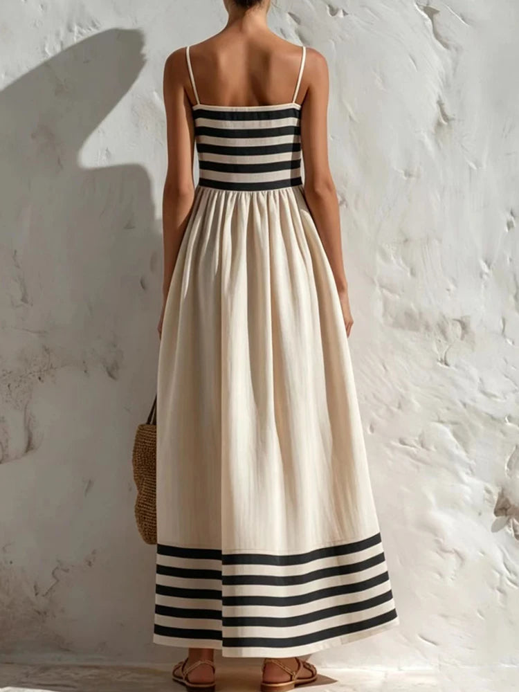 Striped Backless Spaghetti Strap Maxi Dress for Women