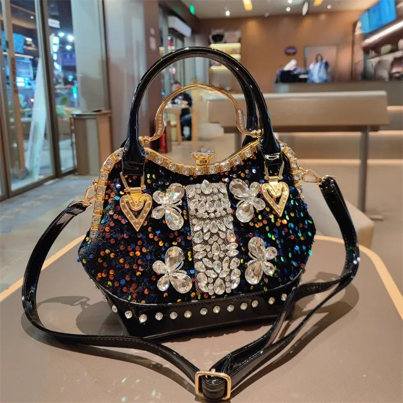 Crystal Sequin One Shoulder Crossbody Handbag for Women