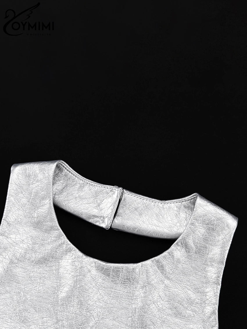 Oymimi Sexy Sliver Bodycon Dress Lady Fashion Slim O-Neck Sleeveless Mini Dress Elegant Classic Party Dresses For Women 2023