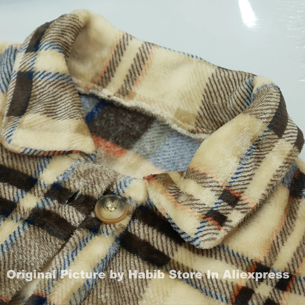 Flannel Plush Warm Plaid Jacket Women's Medium-length Winter New Style Korean Version Loose-fit Long Jacket Warm Long Sleeve