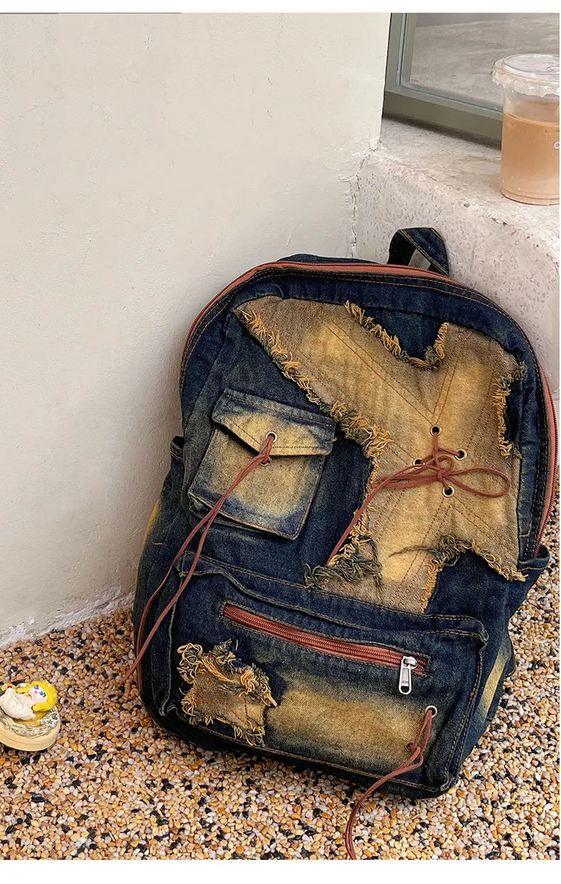Washed Denim Backpack With Large Capacity for Women