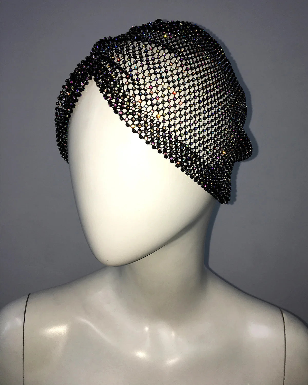 Sparkly Rhinestone Fishnet Turban Head Wrap for Women