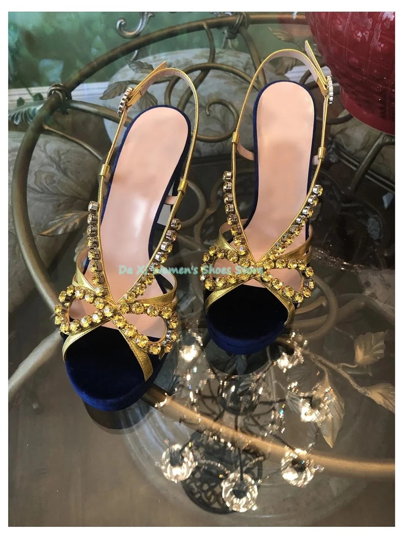 Rhinestone Bow Open Toe Velvet Stilettos for Women