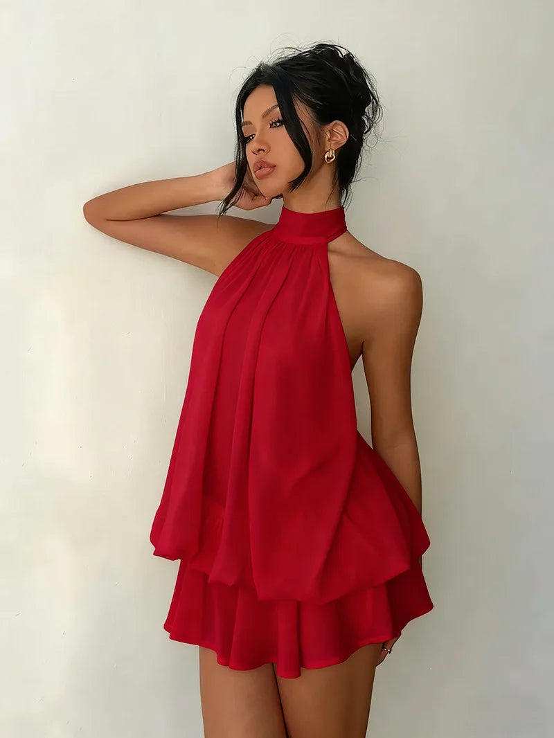 Chiffon Halter Backless Summer Mini Dress for Women