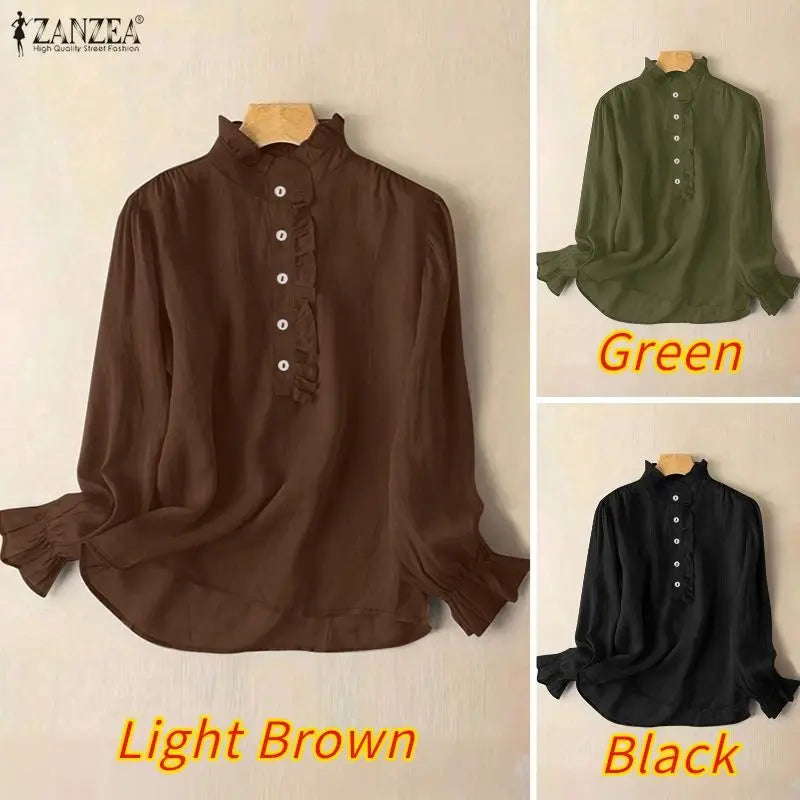 Elegant Ruffled Trim Long Sleeve Blouse for Women