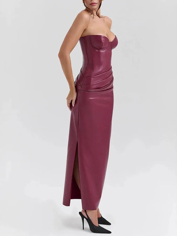 Backless PU Leather Bodycon Evening Dress for Women