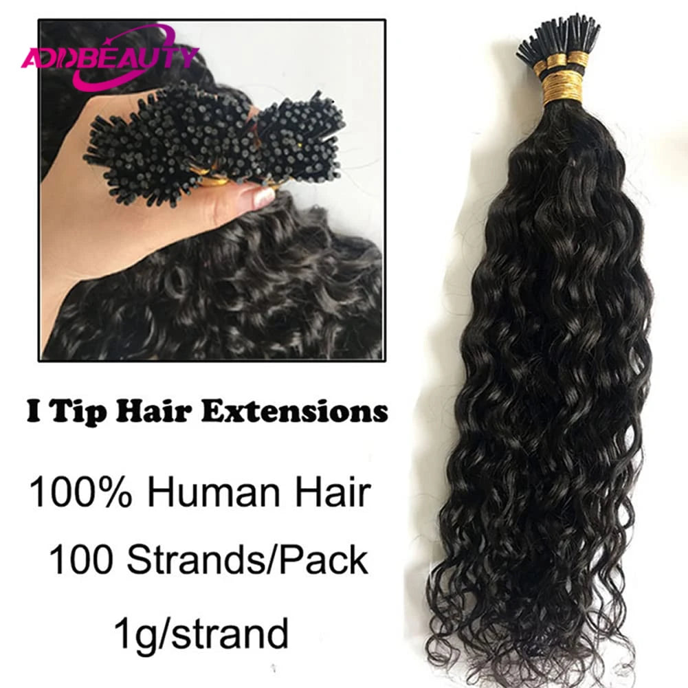 Natural Water Wave I Tip Human Hair Extensions for Women