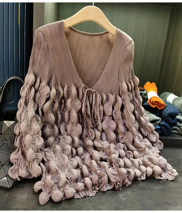 Elegant Lace Up Pleated Long Sleeve Coat for Women