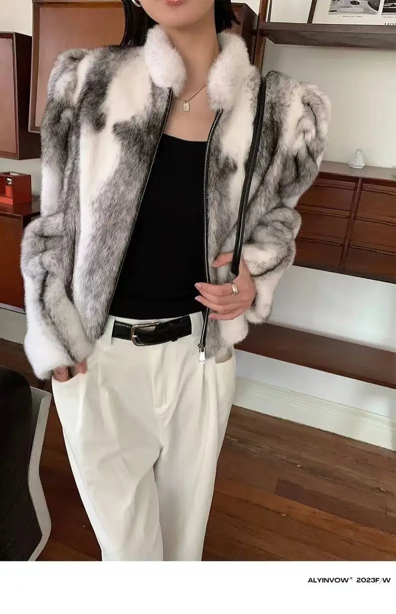 Faux Mink Fur Coat for Women,Short Jackets,O-Neck Overcoat,Female Clothes,High-Quality，England Style,Autumn,Winter,New