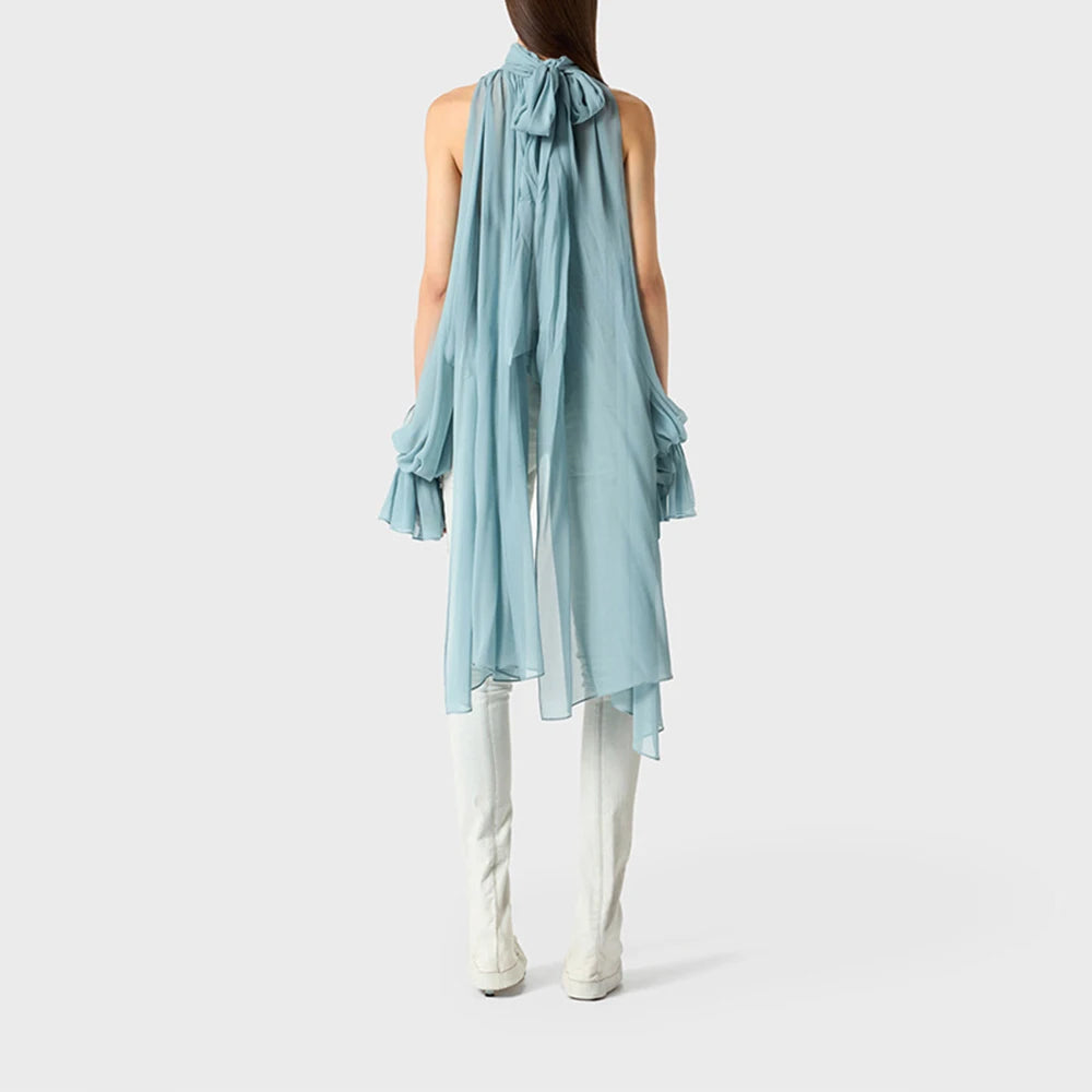 Loose Fit Asymmetrical Hem Chiffon Blouse for Women