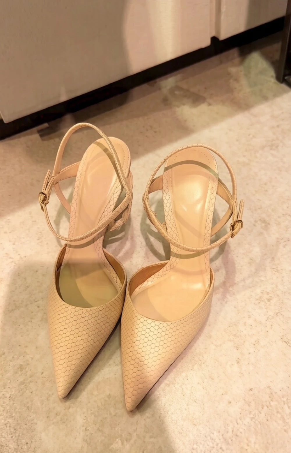 Cream Snake Print Leather Stilettos