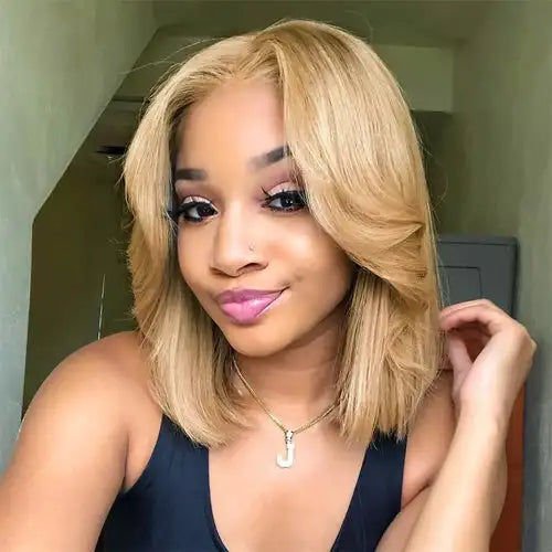 Honey Blonde Shadow Root Body Wave Bob Lace Front Wig for Women