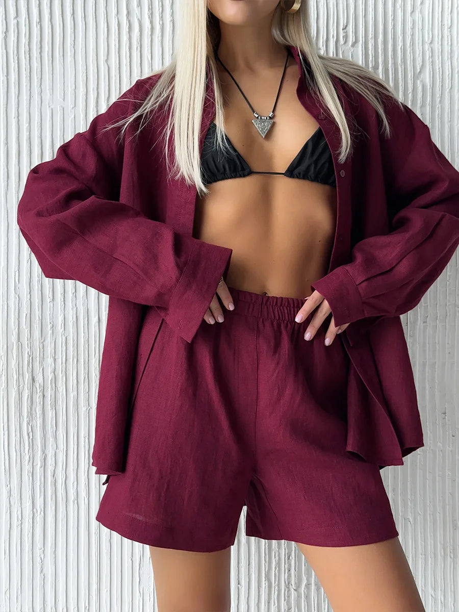 Lightweight White Cotton Summer Two Piece Set for Women