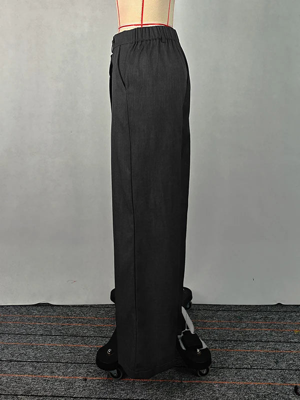 Trendy Women's Solid Color Commuter Pants 2025 Autumn New High Waist Asymmetric Wide Leg Trousers Casual Streetwear Pants
