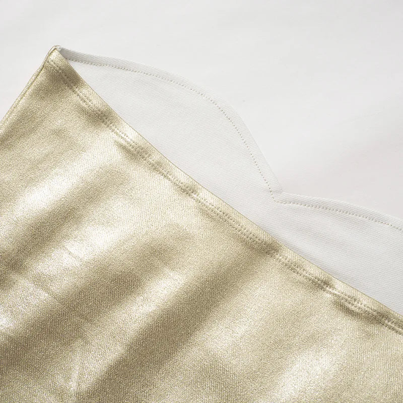 Cryptographic Fashion Vintage Strapless Gold Crop Tops Party Club Outfits for Women Tube Vest Sexy Backless Bustier Tops Y2K