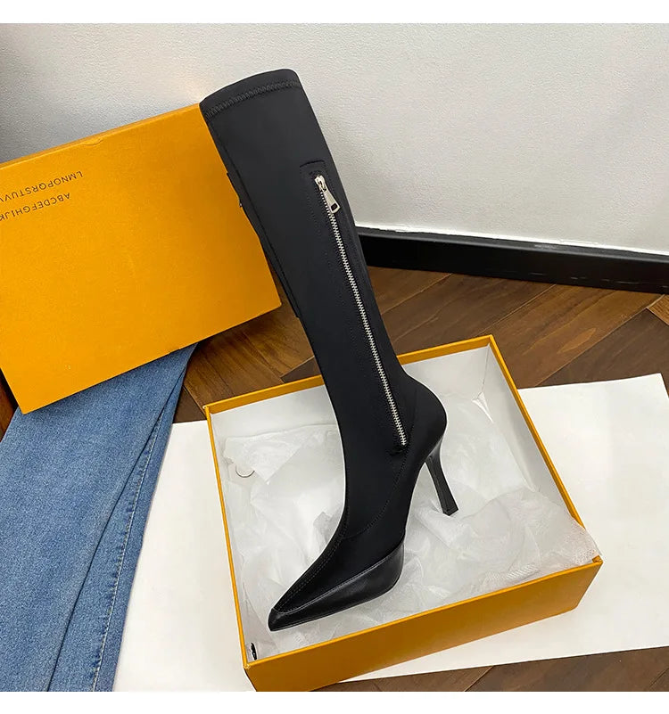 Black Pointy Toe Kneehigh Stiletto Boot