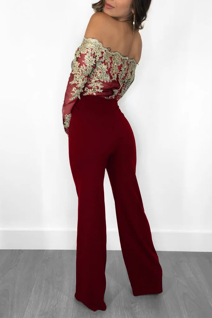 Elegant Lace Stitching Wide Leg Jumpsuit for Women