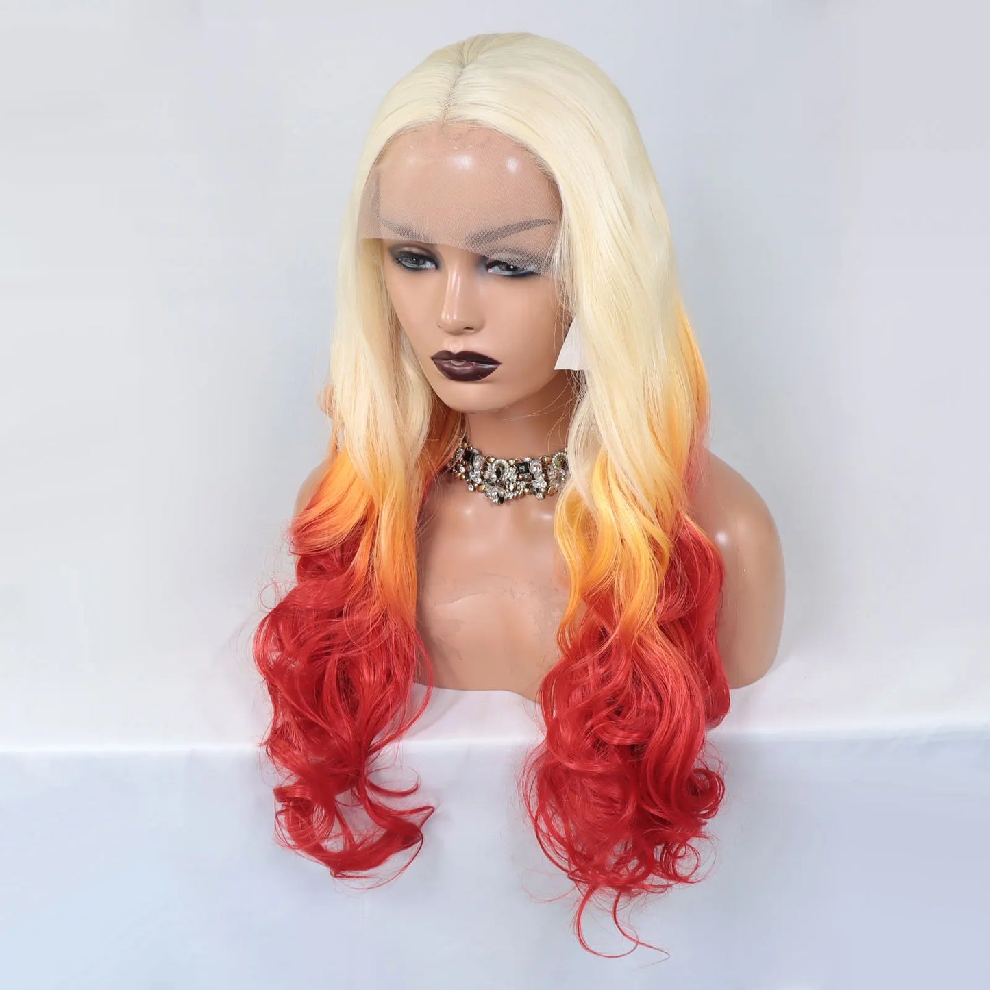 613 Blonde Ombre Orange Red Synthetic Lace Front Wigs For Women Cosplay Long Curly Heat Resistant Hair Wig Glueless Frontal Wigs