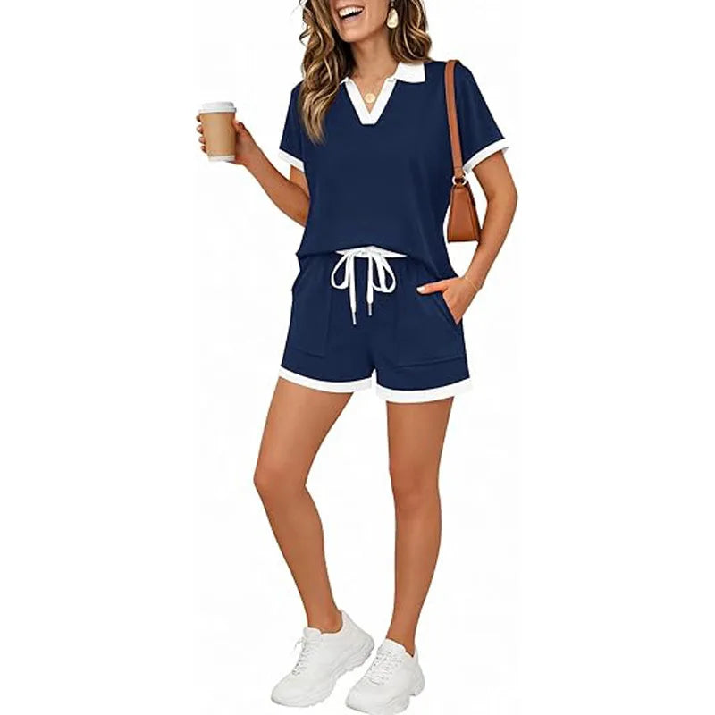 Soft Casual Relaxed Patchwork Two Piece Set for Women
