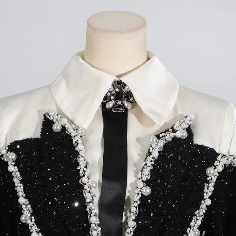 Sequin Beaded Patchwork Mini Dress