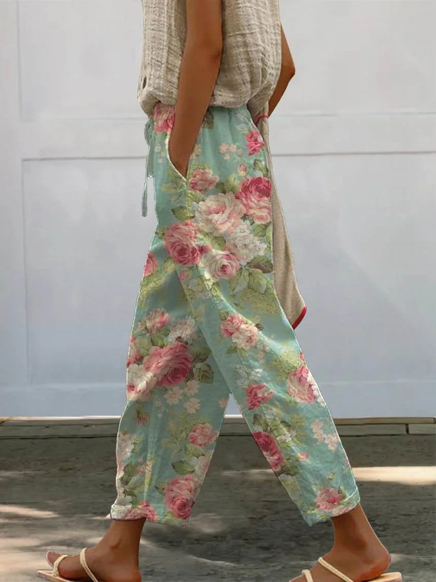 Elegant Printed Loose Ankle-Length Casual Pants for Women