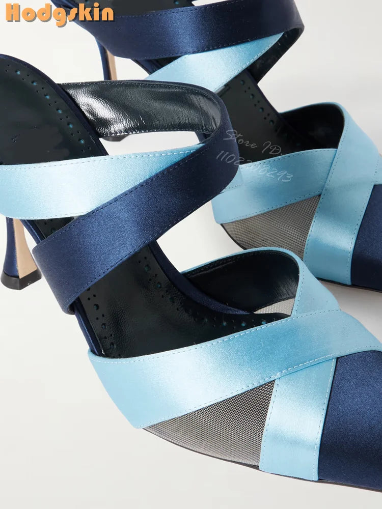 Satin Cross Tie Pointed Toe Stiletto Heels for Women