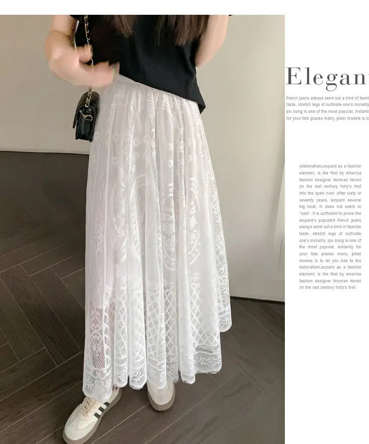 High Waisted Lace A Line Swing Midi Skirt for Women