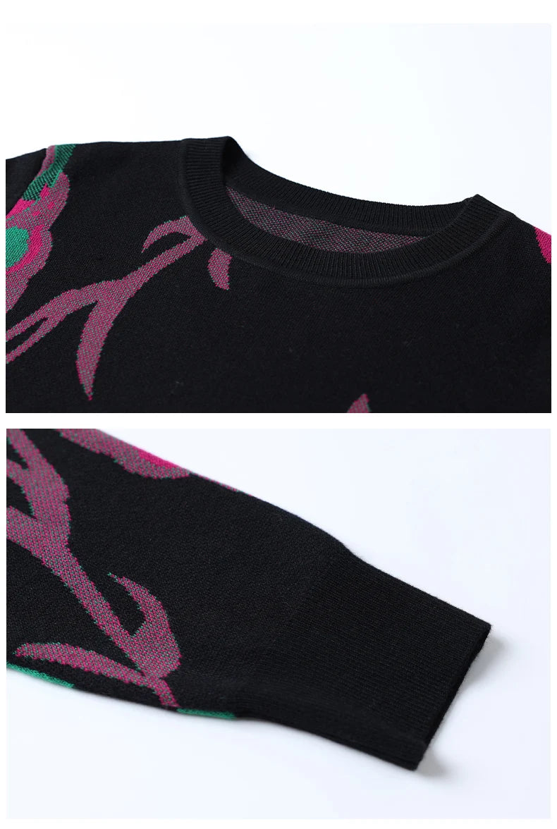 Print Sweater Dress Woman 2025 Autumn Winter Pullover Femme Women Clothing Long Sleeve Top Casual Long Knitwear Sweaters