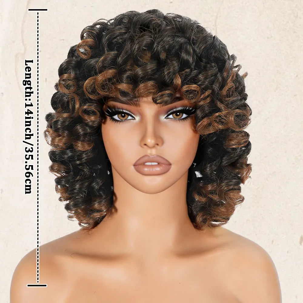 Glueless Ombre Brown Afro Curly Synthetic Wig for Women