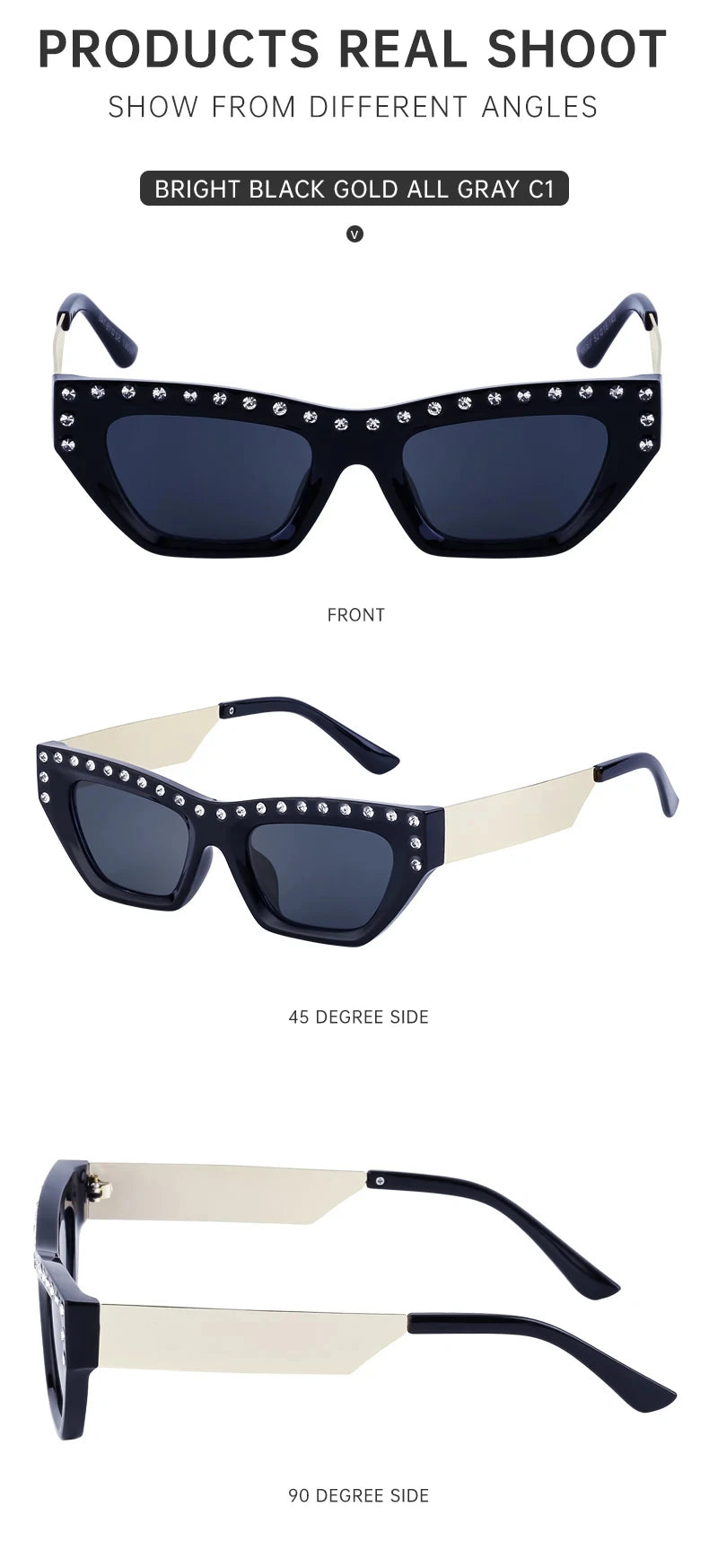 Rhinestone Cat Eye Rectangle Sunglasses