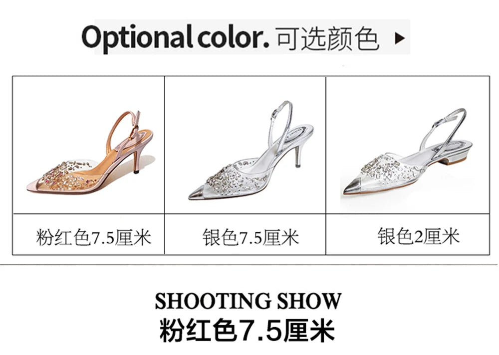 Rhinestone Pointed Toe Transparent Sandals for Women