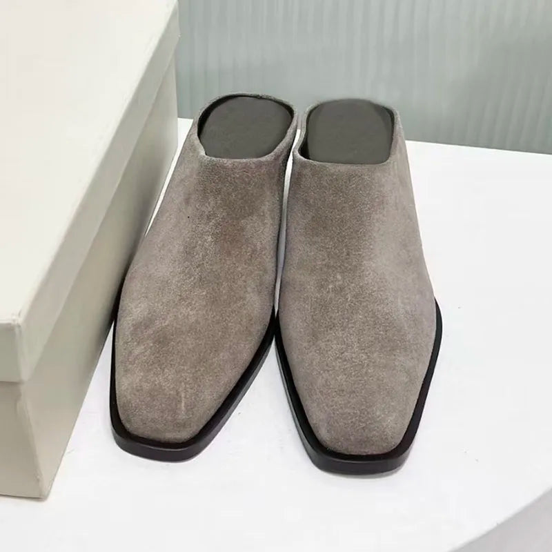Square Heel Suede Mules With Bead Accents For Women