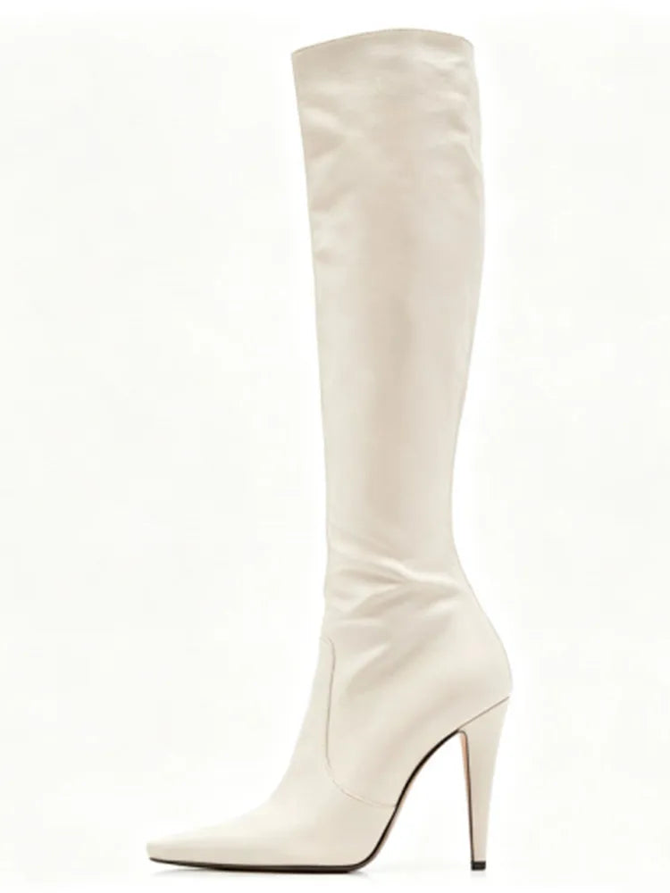 Pointed Toe Knee High Stiletto Heeled Boots for Women