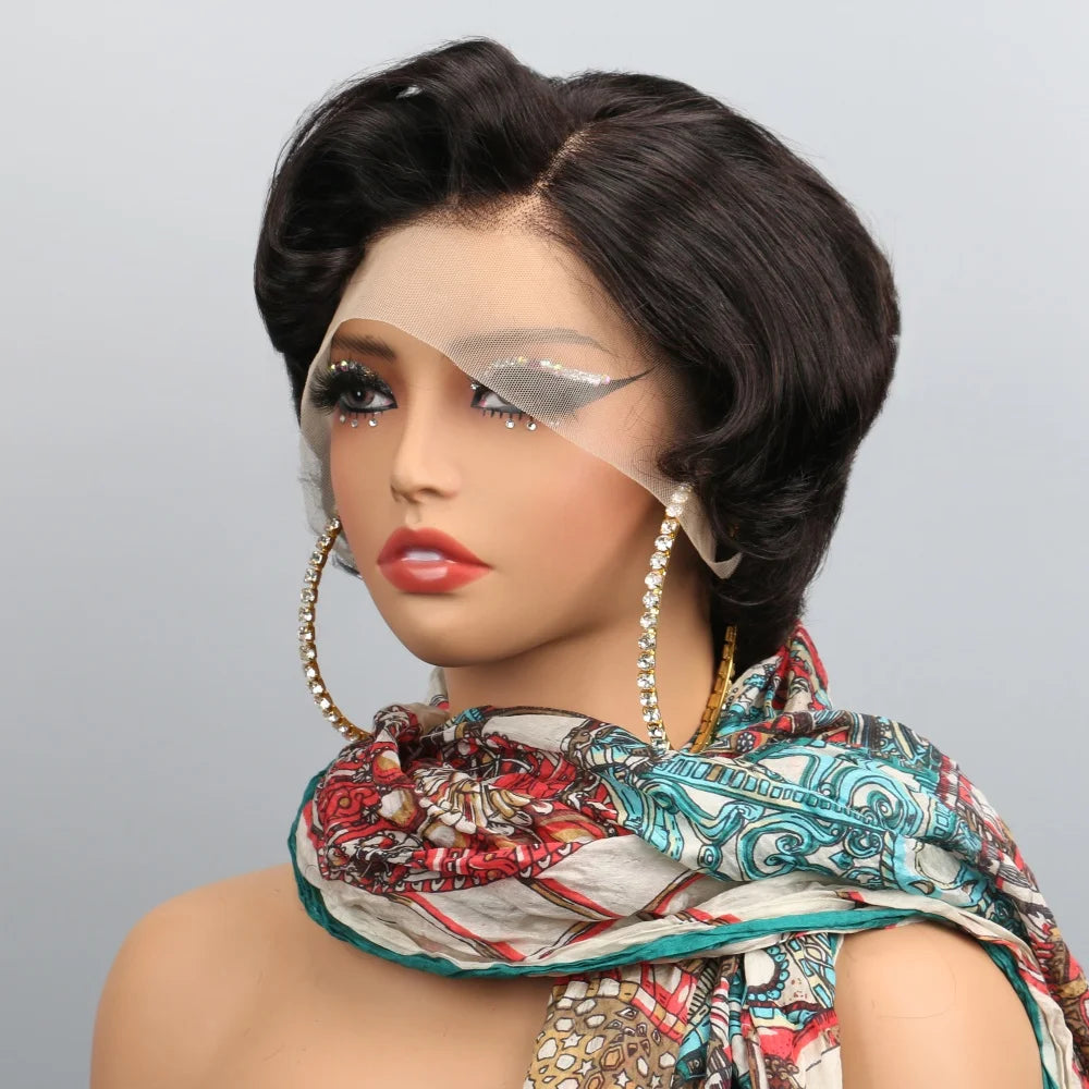 Short Curly Brazilian Human Hair Lace Front Wig for Women