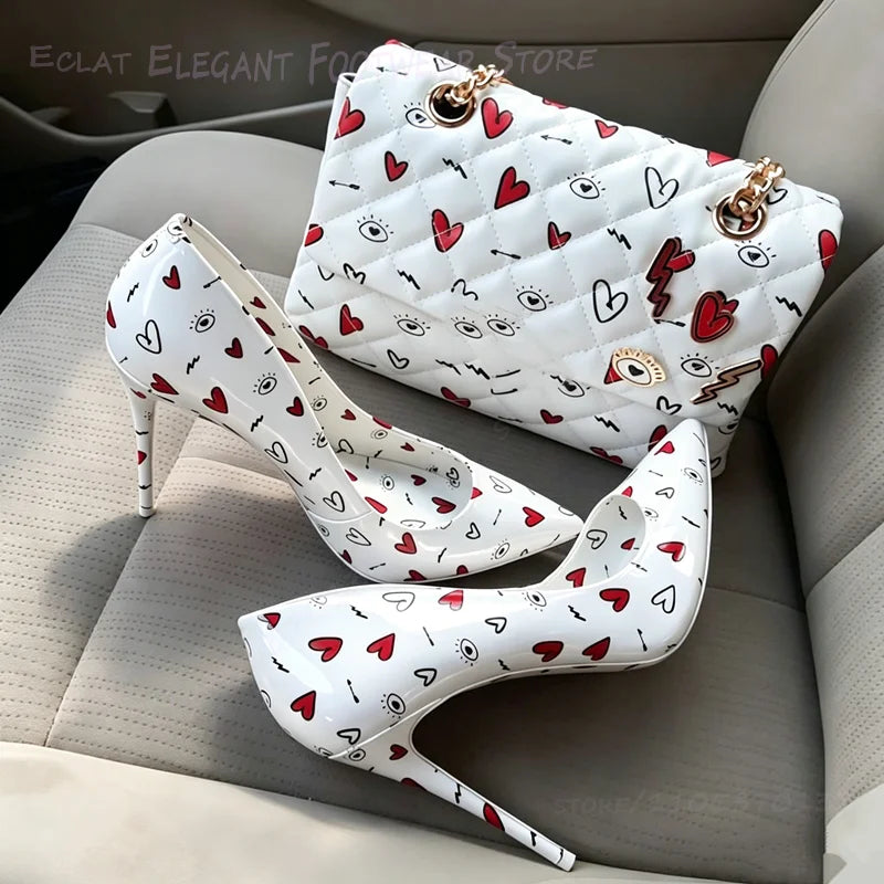 Stylish White Pointed Toe Polka Dot Party Heels for Women