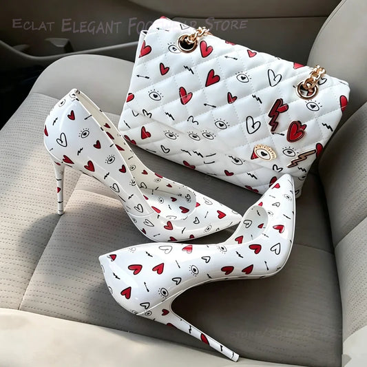 White Polka Dot Buckle Pointed Toe Heels