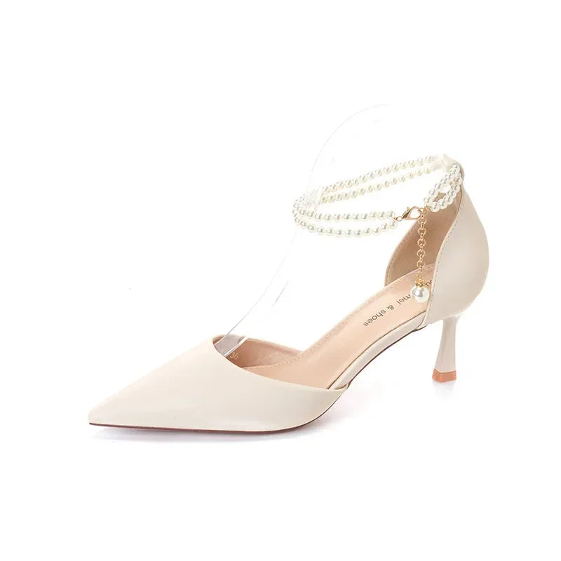 Pearl Stiletto Bow Ankle Pumps