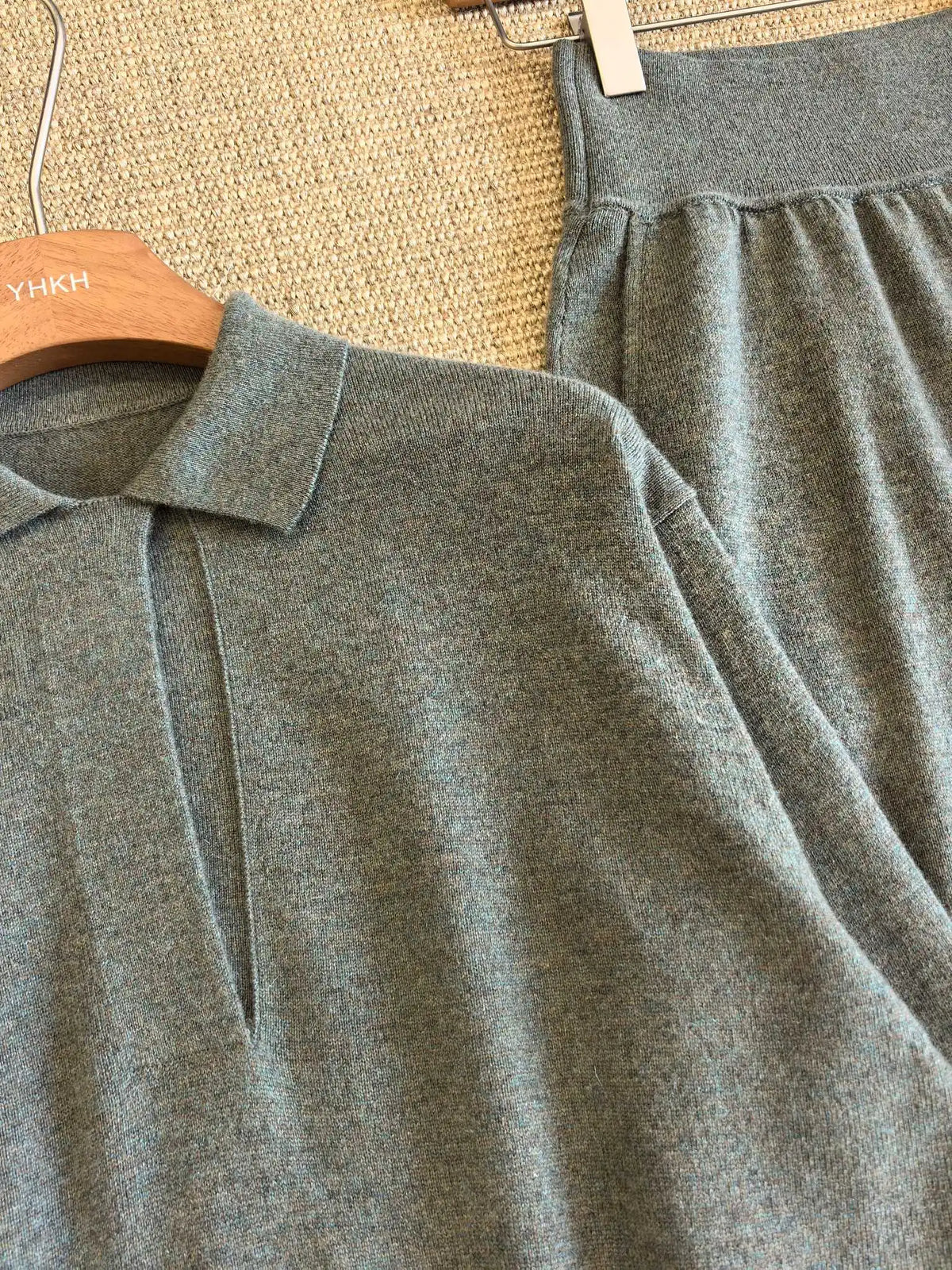 Minimalist Cashmere Knit Top And Pants Set for Women