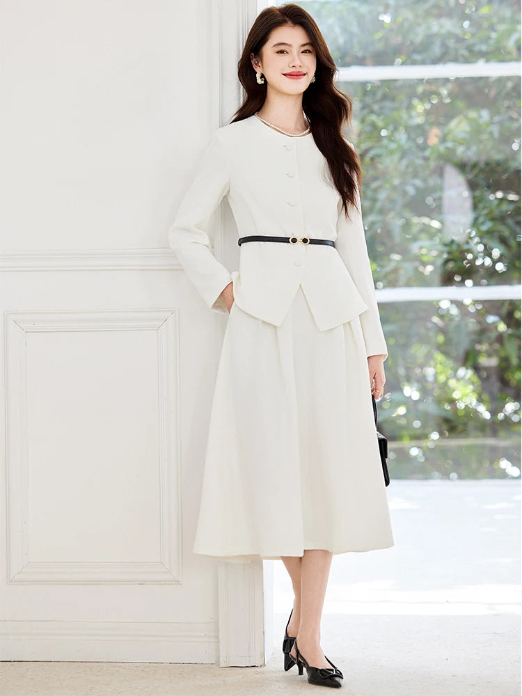 Fashion Women Formal Blazer Skirt Suit Ladies Blue Apricot Black Female Business Work Wear Two Piece Set For Autumn Winter