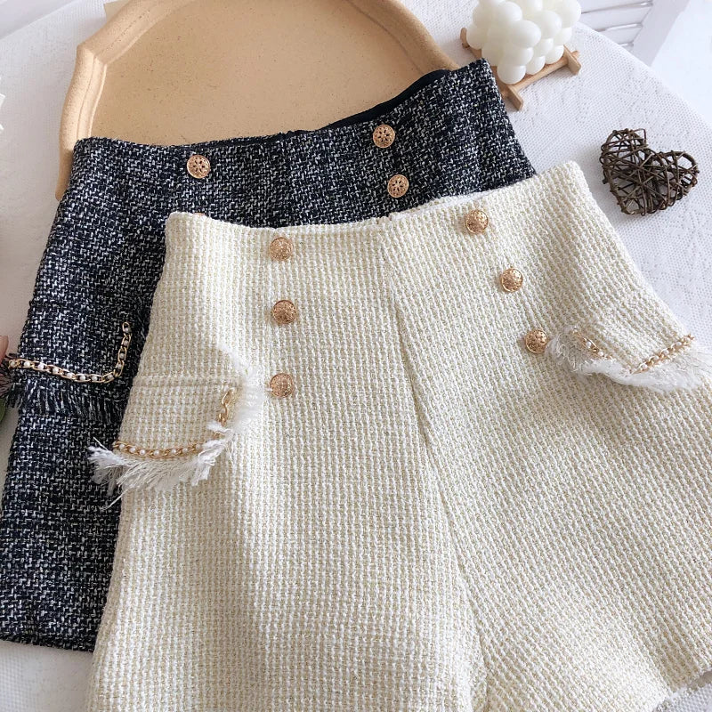 Tweed Double Breasted Tassel Shorts