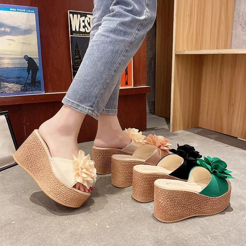 Floral Print Platform Wedge Sandals