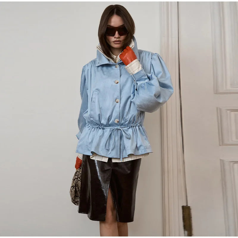 Lightweight Faux Suede Stand Collar Jacket for Women