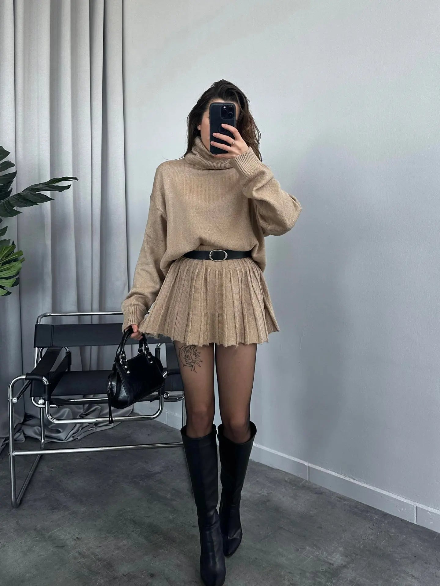 Cotton Linen Pleated Skirt Set