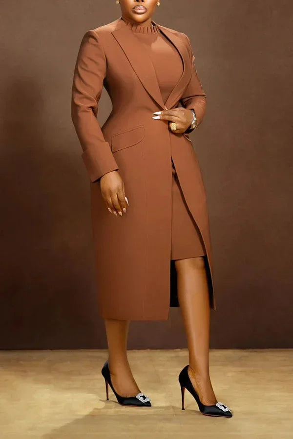 Long Sleeve Blazer and Dress Two Piece Set for Women