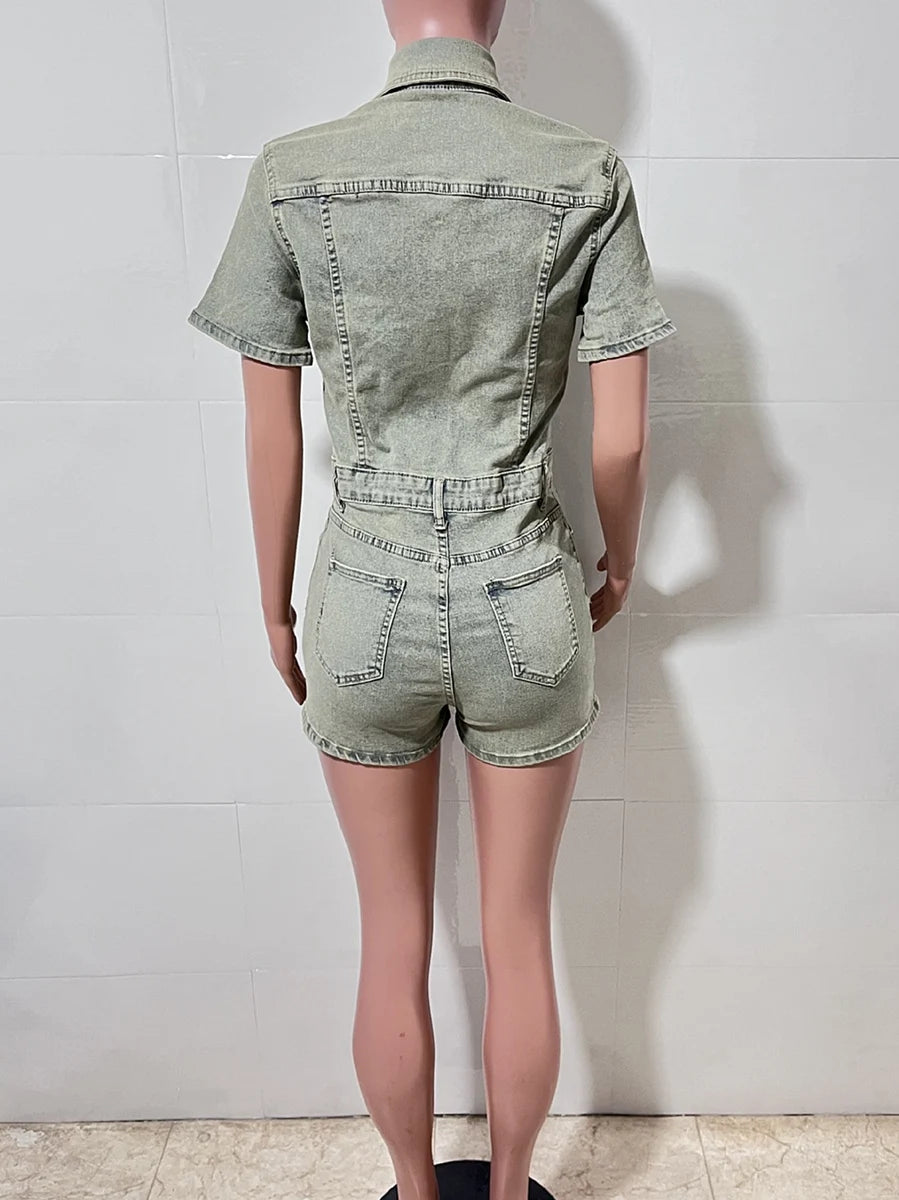 Relaxed Fit Retro Streetwear Denim Romper for Women