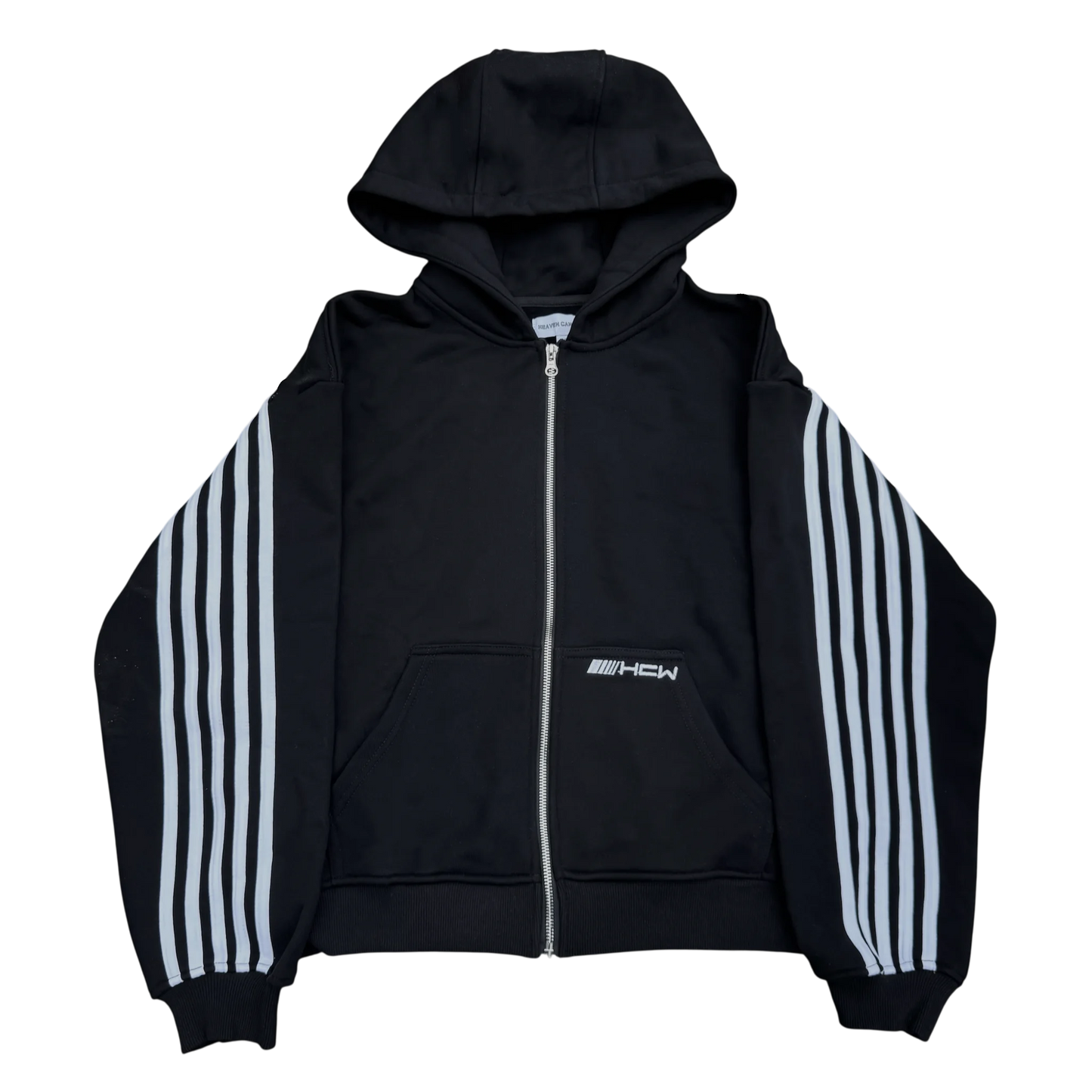 American HCW Retro Striped Zipper Hoodie Y2K Clothes Mens Womens Hip-hop Letter Embroidery Black Oversized Sweatshirt Jacket