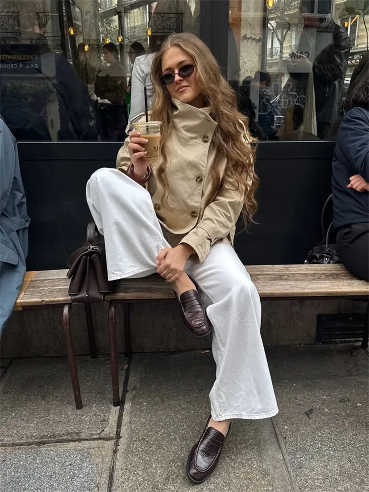 Chic Belt Women's Coat Elegant Stand Collar Full Sleeve Single Breasted  Female Jacket 2025 Autumn Fashion Commuter Windbreaker
