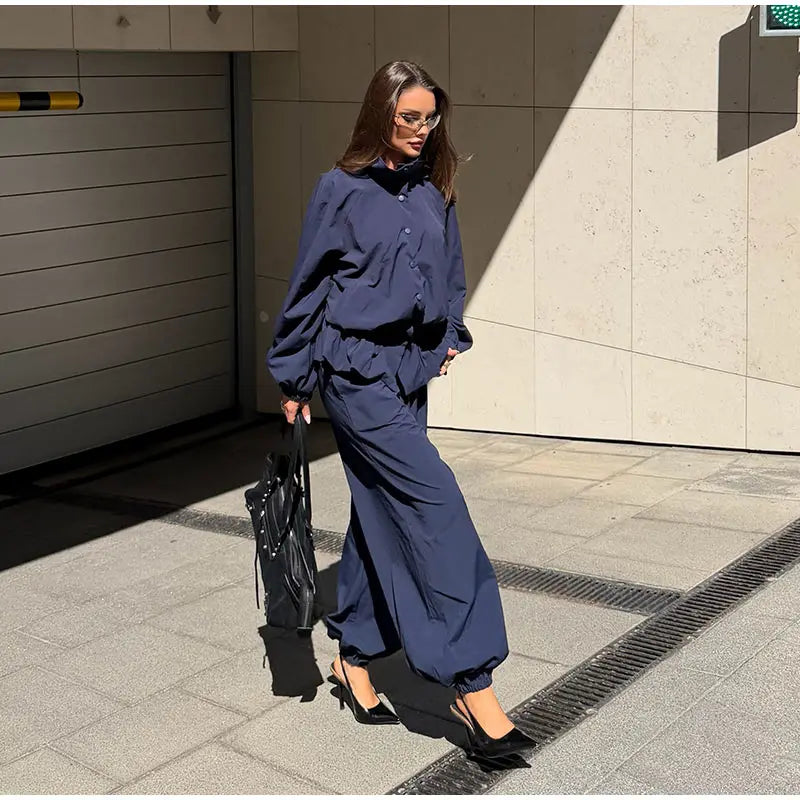 Ruffle Hem Jacket and Jogger Pants Two Piece Set for Women